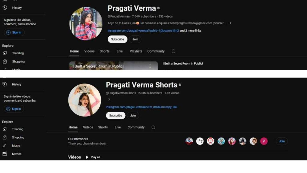 youtuber pragati verma ke social media account